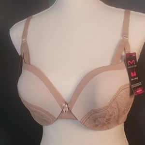 Maidenform 38C demi push-up bra NWT lace nude/tan